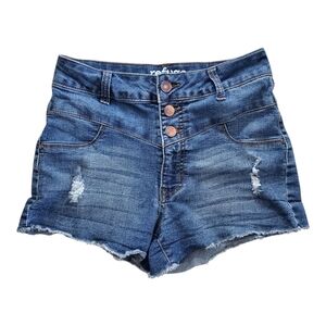Juniors REFUGE HIGH WAIST STRETCH CUTOFF FRAYED DISTRESS Blue Jean Shorts Size 1